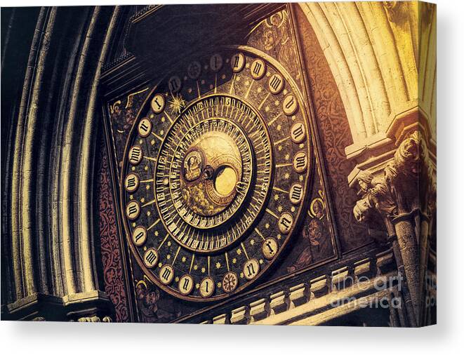 Wells Cathedral Canvas Print featuring the photograph Wells Cathedral Astronomical Clock by Tim Gainey