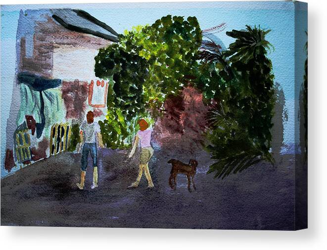  Landscapes Canvas Print featuring the painting West End Shopping by Donna Walsh