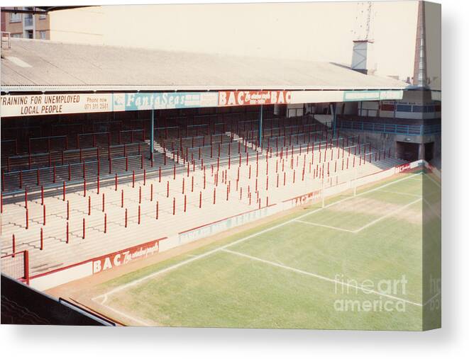 West Ham Canvas Print featuring the photograph West Ham - Upton Park - North Stand 1 - April 1991 by Legendary Football Grounds