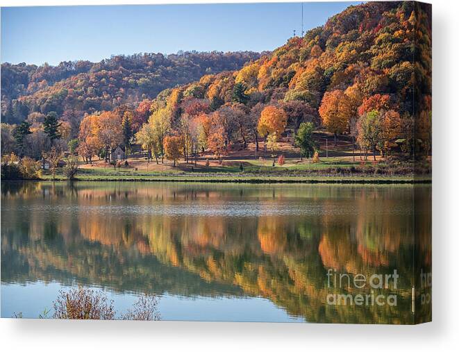 Winona Minnesota Canvas Print featuring the photograph West Lake Winona with Woodlawn 2x3 by Kari Yearous