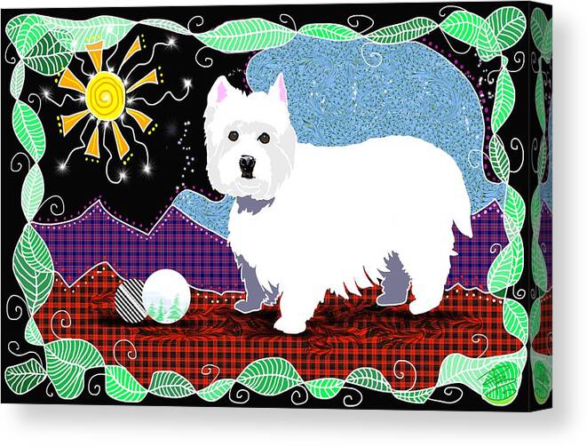 West Highland White Terrier Canvas Print featuring the digital art Westie patchwork by Debra Baldwin