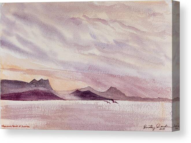 Bay Canvas Print featuring the painting Whangarei Heads at sunrise, New Zealand by Dorothy Darden