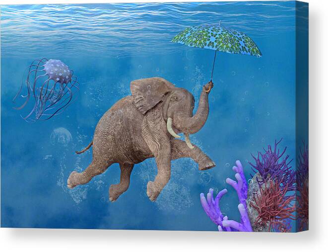 Elephant Canvas Print featuring the digital art When Elephants Swim by Betsy Knapp