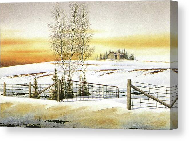 Snow Canvas Print featuring the painting When the Snow starts melting by Conrad Mieschke
