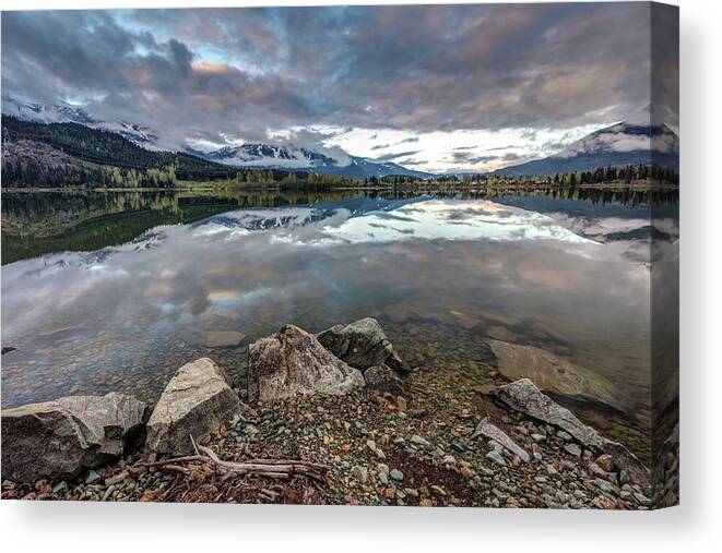Whistler Canvas Print featuring the photograph Whistler Blackcomb From The Shores Of Green Lake by Pierre Leclerc Photography