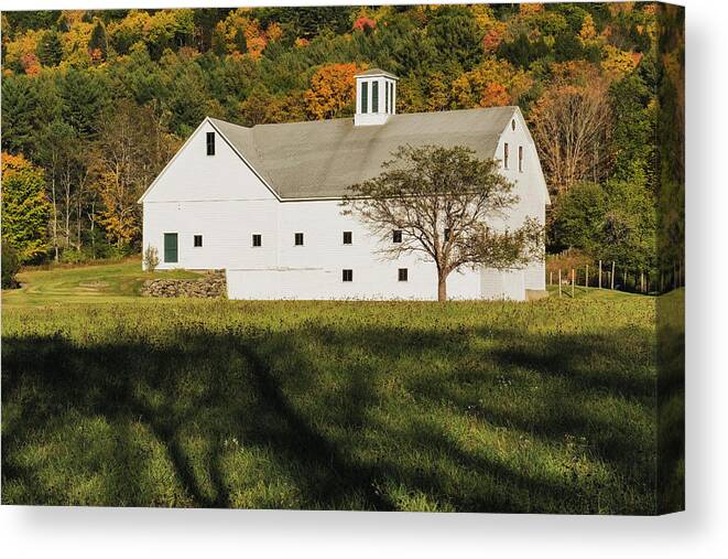Williamsville Vermont Canvas Print featuring the photograph White Barn In Color by Tom Singleton