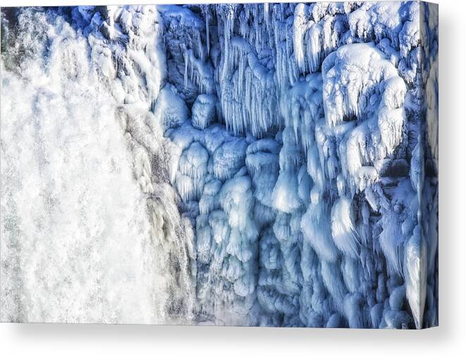Waterfall Canvas Print featuring the photograph White water and blue ice Gullfoss waterfall Iceland by Matthias Hauser