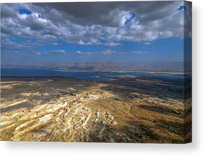 Wide Angle Canvas Print featuring the photograph Wide view from Masada by Dubi Roman