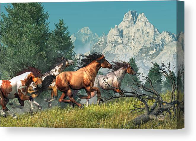 Wild Horses Canvas Print featuring the digital art Wild Horses by Daniel Eskridge
