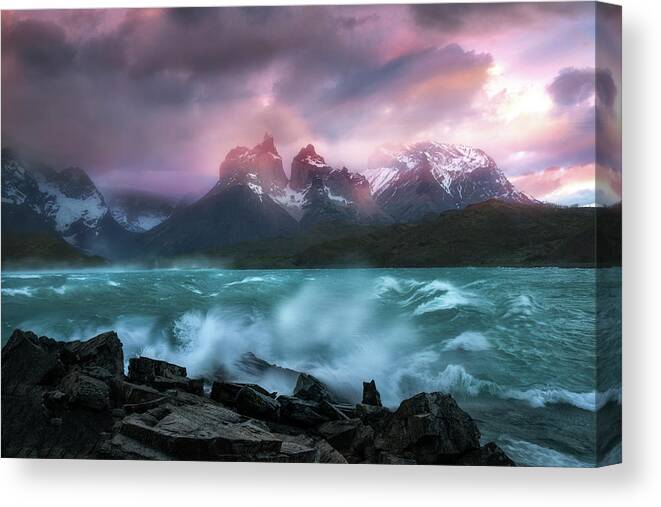 Paine Massif Canvas Print featuring the photograph Wild Sunset by Nicki Frates