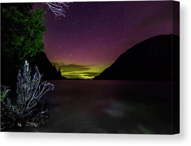 Aurora Canvas Print featuring the photograph Willoughby Aurora and Shoreline by Tim Kirchoff