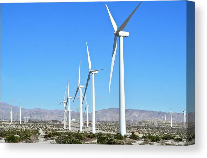 Windmills Canvas Print featuring the photograph Windmills and Blue Skies by Kirsten Giving