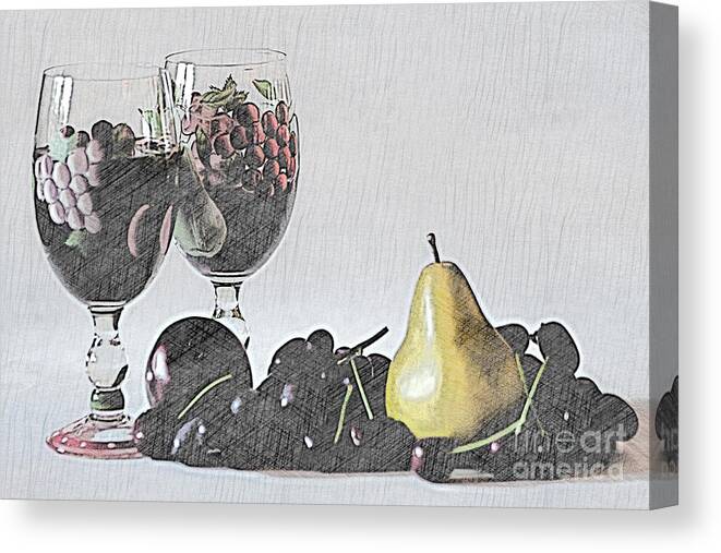 Wine Canvas Print featuring the mixed media Wine and Fruit by Sherry Hallemeier