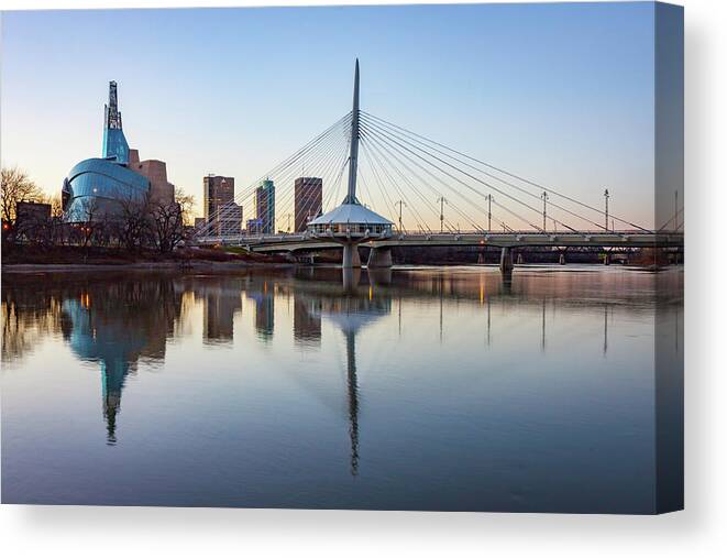 Bridge Canvas Print featuring the photograph Winnipeg Reflections by Steve Boyko