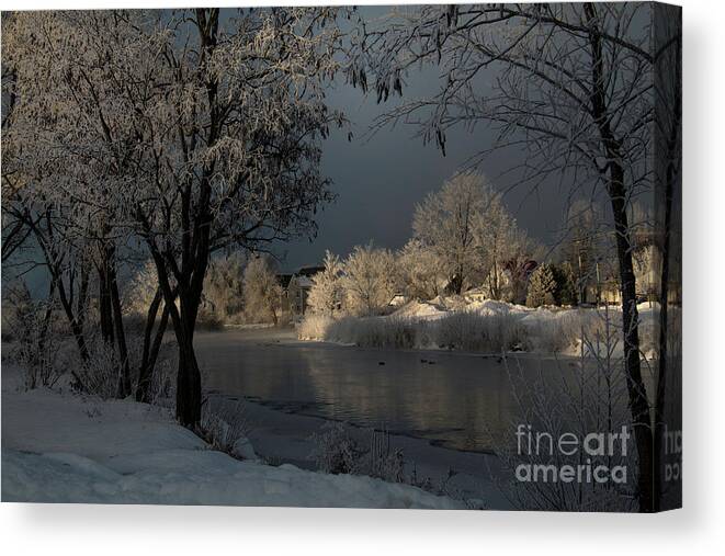 Frozen Canvas Print featuring the photograph Winnipesaukee River - Laconia NH by Mim White