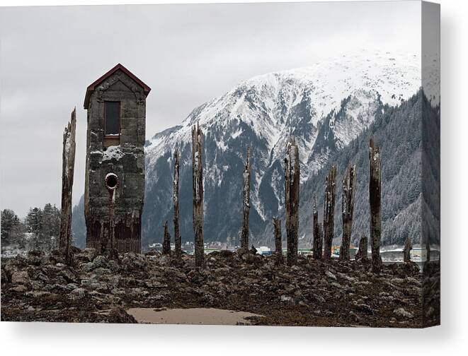 Pumphouse Canvas Print featuring the photograph Winter at Sandy Beach by Cathy Mahnke