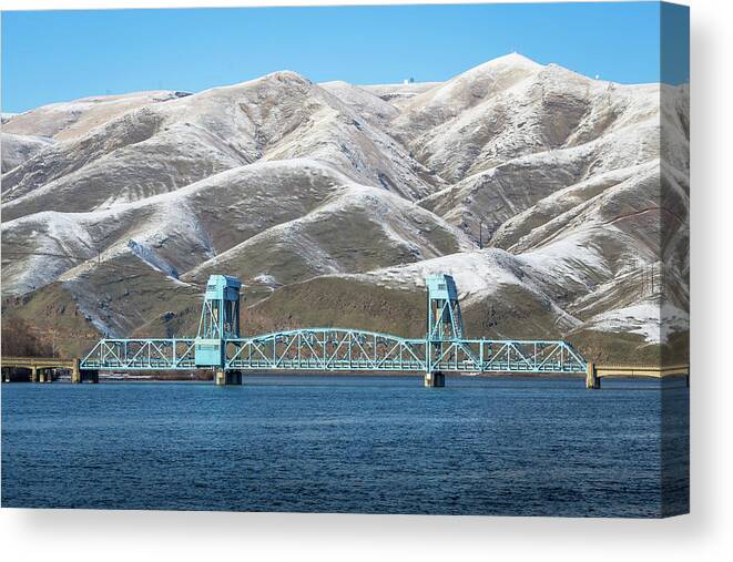 Lewiston Canvas Print featuring the photograph Winter Blue Sky Bridge by Brad Stinson