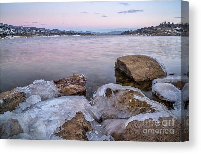 Colorado Canvas Print featuring the photograph Winter Dawn Over Mountain Lake by Marek Uliasz