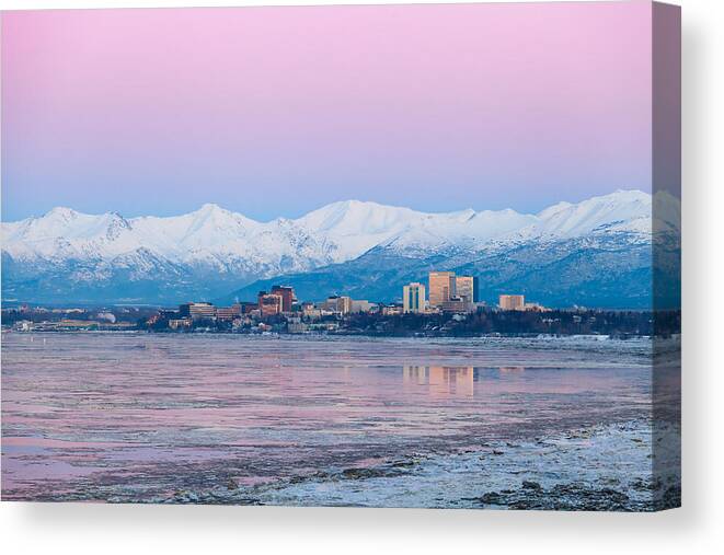 Alaska Canvas Print featuring the photograph Winter Sunset over Anchorage, Alaska by Scott Slone