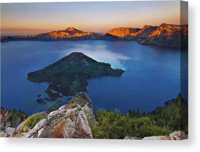 Lake Canvas Print featuring the photograph Wizard at Sunset by John Christopher