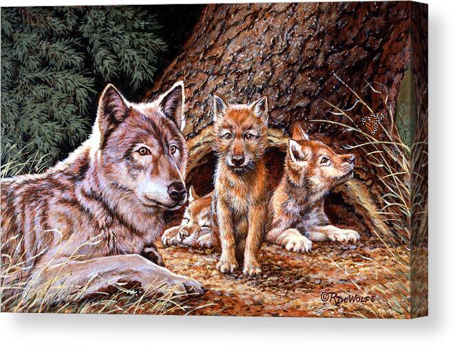 Wolf Canvas Print featuring the painting Wolf Den by Richard De Wolfe