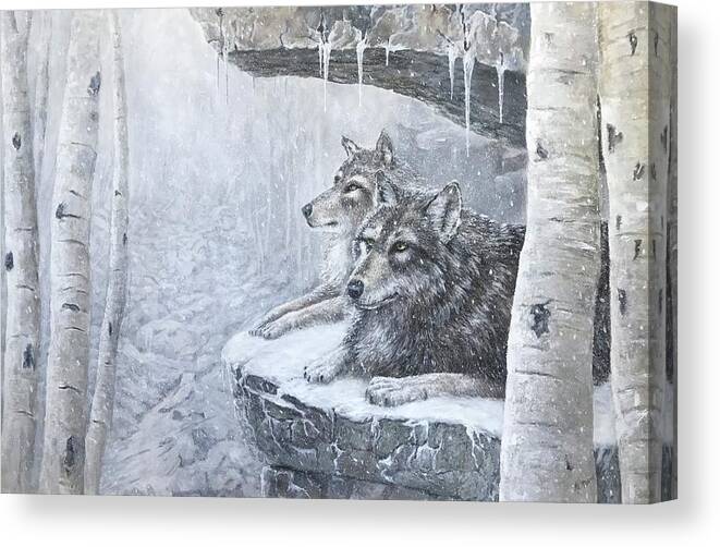 Wolves Canvas Print featuring the painting Wolves - Friends Forever by ML McCormick