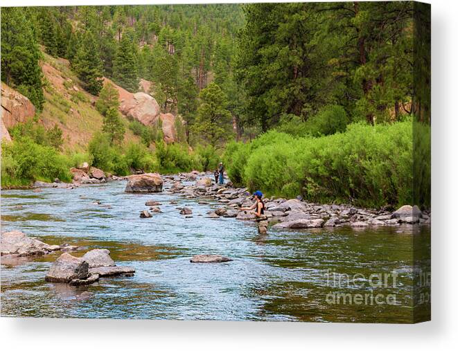 Fishing Canvas Print featuring the photograph Woman Fly FIshing on the Platte by Steven Krull