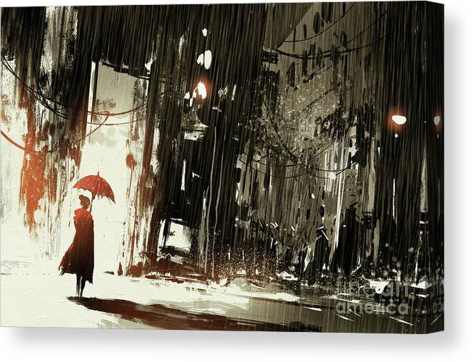 Acrylic Canvas Print featuring the painting Woman In The Destroyed City by Tithi Luadthong