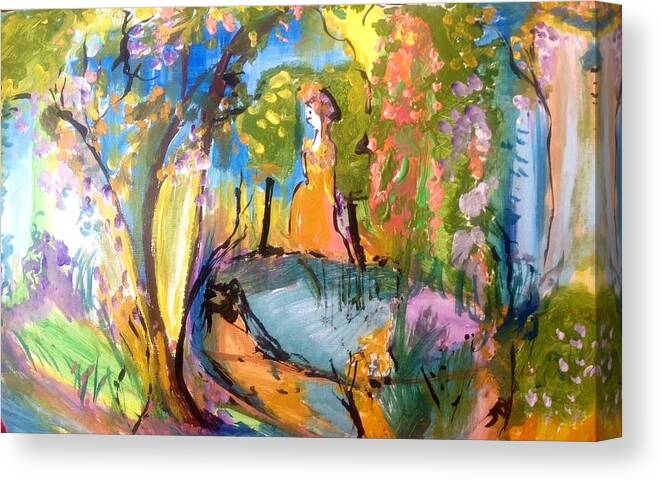 Garden Canvas Print featuring the painting Wondering in the garden by Judith Desrosiers