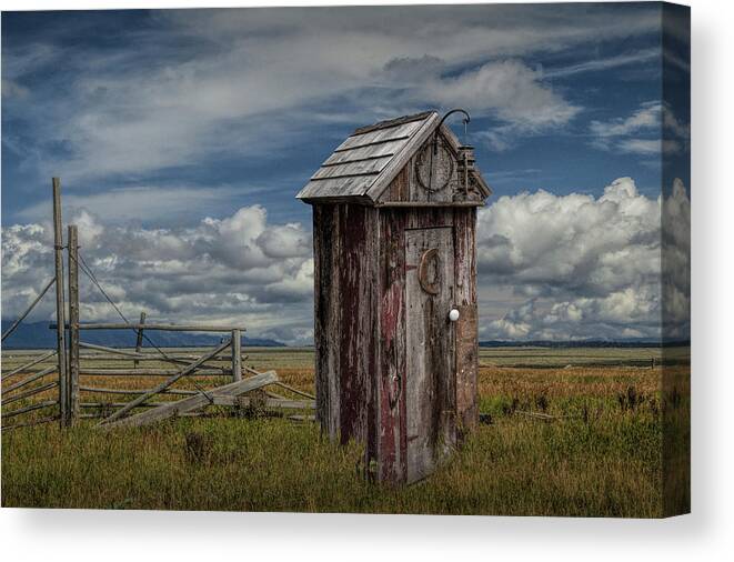 Wood Canvas Print featuring the photograph Wood Outhouse out West by Randall Nyhof