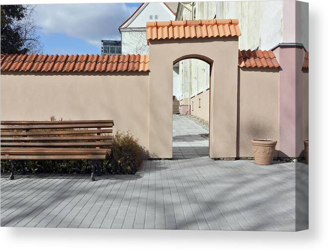 Bench Canvas Print featuring the photograph Wooden bench for rest by Aleksandr Volkov