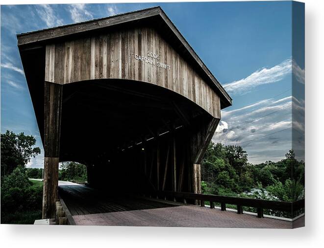 Covered Bridge Canvas Print featuring the photograph Wooden covered bridge in rural Illinois by Sven Brogren