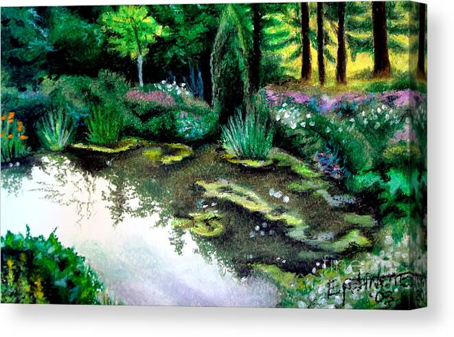 Landscape Canvas Print featuring the pastel Woodland Mystery by Elizabeth Robinette Tyndall