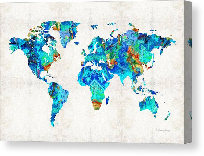 World Map Canvas Print featuring the painting World Map 22 Art by Sharon Cummings by Sharon Cummings