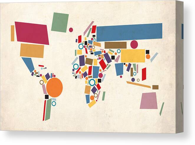 World Map Canvas Print featuring the digital art World Map Abstract by Michael Tompsett