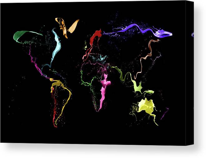 World Map Canvas Print featuring the digital art World Map Abstract Paint by Michael Tompsett