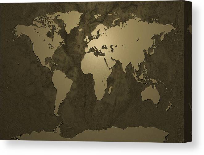 world Map Canvas Print featuring the digital art World Map Gold by Michael Tompsett