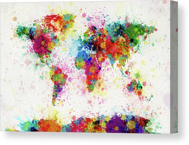 World Map Paint Splashes Canvas Print featuring the digital art World Map Paint Drop by Michael Tompsett