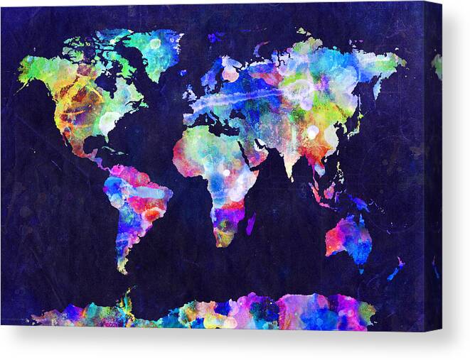 Map Of The World Canvas Print featuring the digital art World Map Urban Watercolor by Michael Tompsett