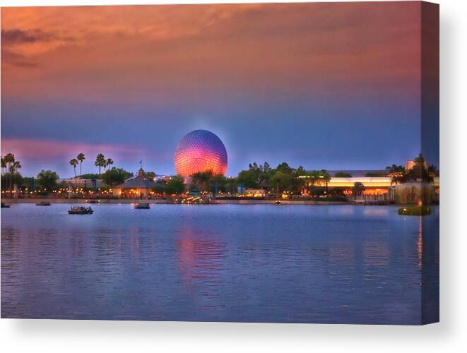 Sunset Canvas Print featuring the photograph World Showcase Lagoon Sunset MP by Thomas Woolworth