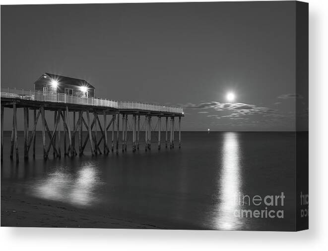 Belmar Canvas Print featuring the photograph Worm Moon Rising at Belmar BW by Michael Ver Sprill