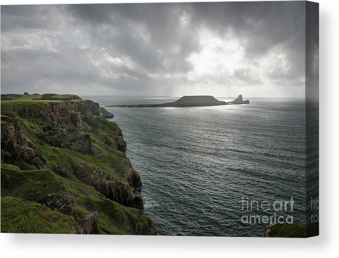 Worms Canvas Print featuring the photograph Worms Head, Rhossili Bay by Perry Rodriguez