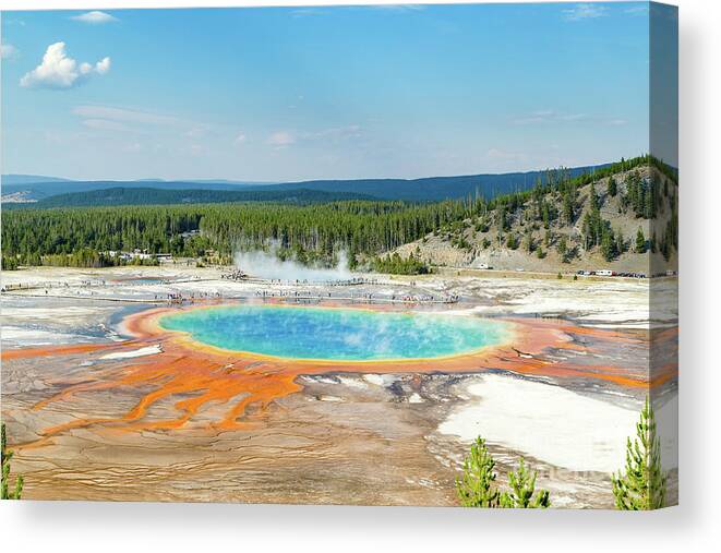 Grand Prismatic Spring Canvas Print featuring the photograph Yellowstone Grand Prismatic Spring by Andy Myatt