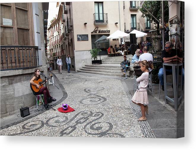 Young Girl Canvas Print featuring the photograph Young Girl Listening To Guitar - Grenada, Spain by Madeline Ellis