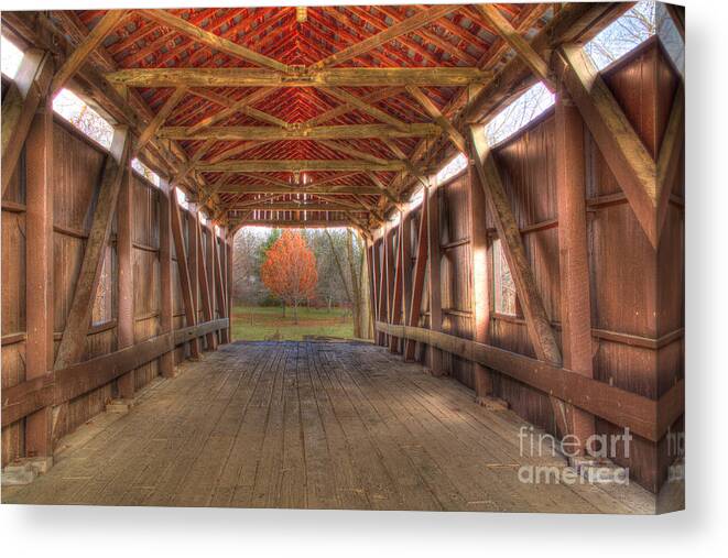 Bridge Canvas Print featuring the photograph Sycamore Park Covered Bridge by Sharon McConnell
