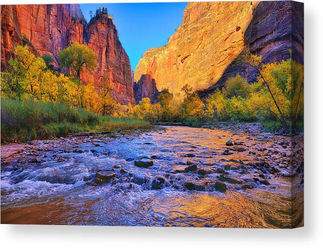 Zion National Park Canvas Print featuring the photograph Zion Virgin River by Greg Norrell