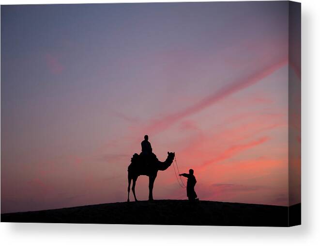 Working Animal Canvas Print featuring the photograph 0399-sunset At Sam Sand Dunes by Ajay K Shah