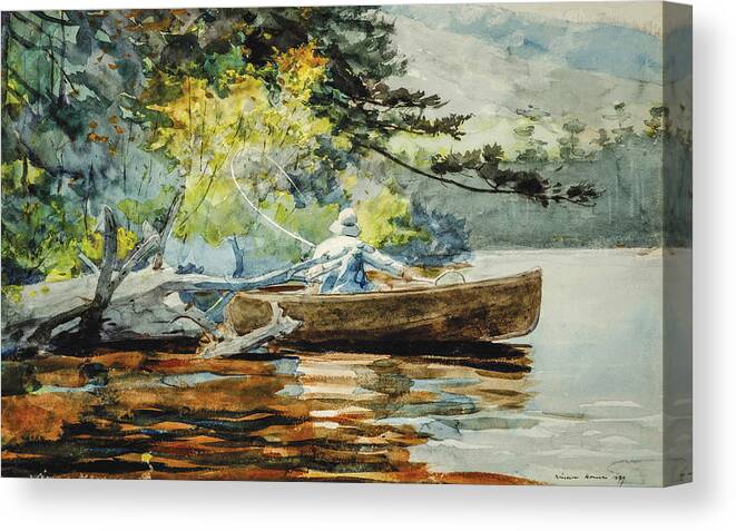 Winslow Homer Canvas Print featuring the drawing A Good One, Adirondacks #2 by Winslow Homer