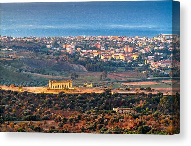 Landscape Canvas Print featuring the photograph Agrigento, Sicily, Italy Cityscape #1 by Sean Pavone