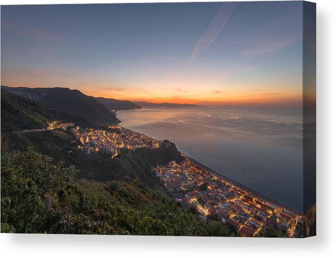 Landscape Canvas Print featuring the photograph Bagnara Calabra, Italy Cityscape #1 by Sean Pavone